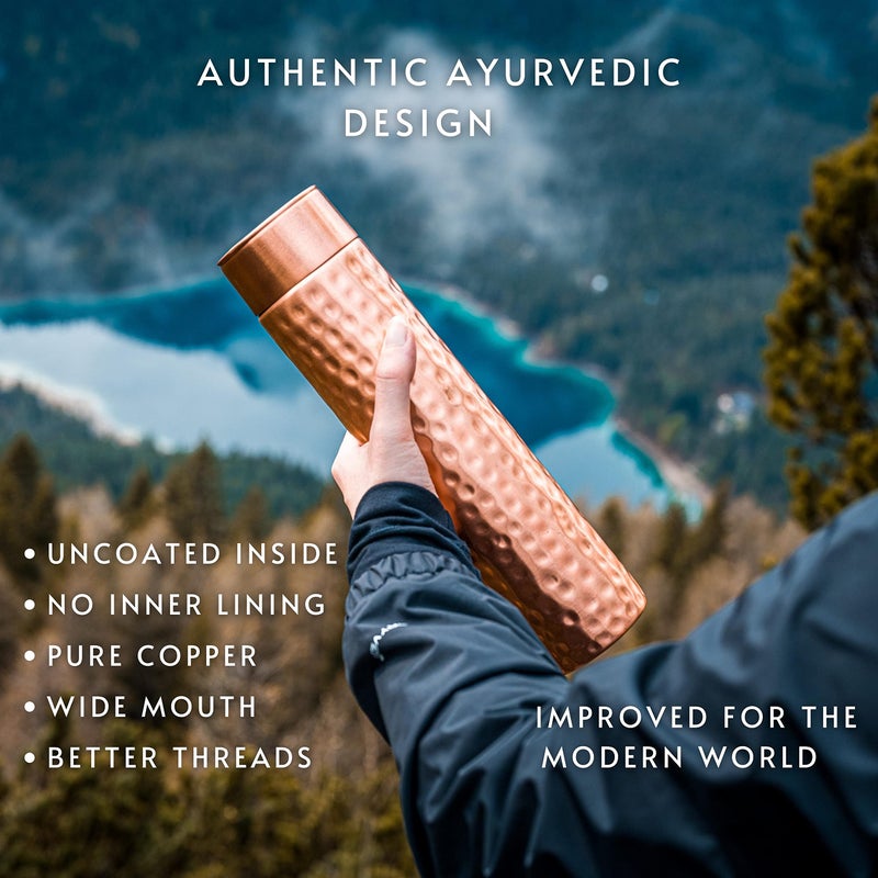 Kosdeg Copper Water Bottle - 34oz Hammered Vintage Modern Design - A Handcrafted Ayurvedic Pure Copper Vessel For Drinking - Drink More Water, Lower Your Sugar Intake And Enjoy The Health Benefits - Image 5